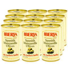 Iberia Manzanilla olives stuffed with anchovies on table-ready platter for quick serving
