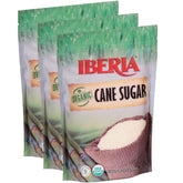 Iberia Organic Cane Sugar 3-pack 1.5 lb bags, ideal for bulk baking and beverages.