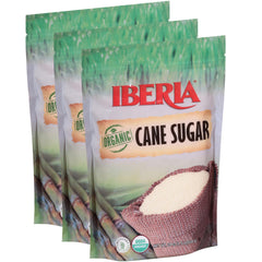 Iberia Organic Cane Sugar 3-pack 1.5 lb bags, ideal for bulk baking and beverages.