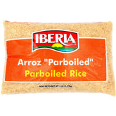 Iberia parboiled rice 5 lb bag showing fluffy, separate grains ideal for pilafs.