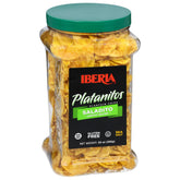 Iberia Saladito Plantain Chips bag crisp closeup, showcasing a crunchy, gluten-free snack option.