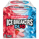 Ice Breakers Duo strawberry mints in puck packaging for quick fresh breath