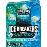Ice Breakers Flavor Shifters wintergreen to coolmint bottle showing portable mint freshness