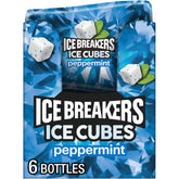 ICE BREAKERS Ice Cubes Peppermint bottle front shows sugar-free gum for on-the-go freshness.