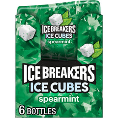 Ice Breakers Ice Cubes Spearmint bottle front, portable mint freshness on the go.