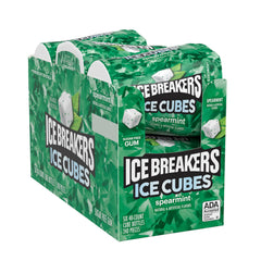 Ice Breakers Ice Cubes Spearmint cubes close-up, sugar-free spearmint flavor.