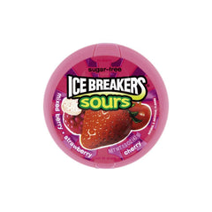 Ice Breakers Sours Berry Mints tin with tangy berry flavors for fresh breath on the go.