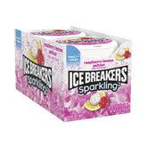 Ice Breakers Sparkling Raspberry Lemon mints in a tin for portable freshness.