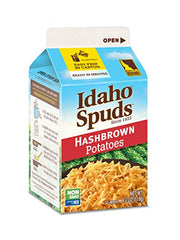 Inside box layout showing compact packaging for Idaho Spuds hashbrowns
