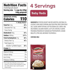 Idahoan Baby Reds mashed potatoes bag closeup highlights quick, easy preparation.
