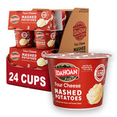 Idahoan Four Cheese Cups pack front view, a quick weeknight dinner option.