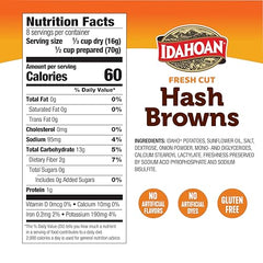 Hash browns cooking on skillet with crisp edges from Idahoan