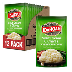 Idahoan Sour Cream & Chives mashed potatoes pouch ready for quick dinner prep.