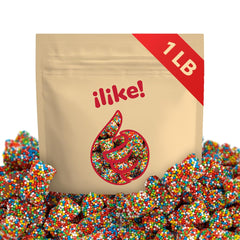 Bright candy display featuring ILIKE! Gummi Bears at a colorful party buffet.