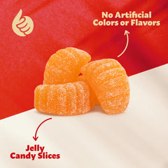 ILIKE! Vibrant orange slices illustrate dye-free form ideal for retro candy displays.
