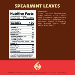Close-up of soft, chewy spearmint leaves jelly candies with refreshing aroma.