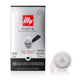 illy E.S.E Forte packshot showing convenient 18 count capsules for quick espresso