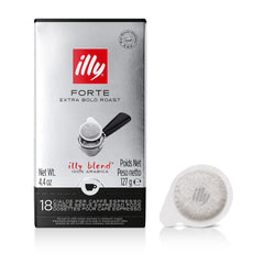 illy E.S.E Forte packshot showing convenient 18 count capsules for quick espresso