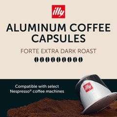 illy espresso forte dark roast capsules closeup shows uniform pods for consistent flavor.