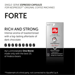 illy espresso capsules Forte Extra Bold Roast pour streaming into cup with crema