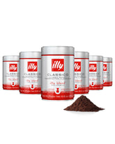Illy Ground Drip Coffee Classico six-pack with sealed cans for freshness