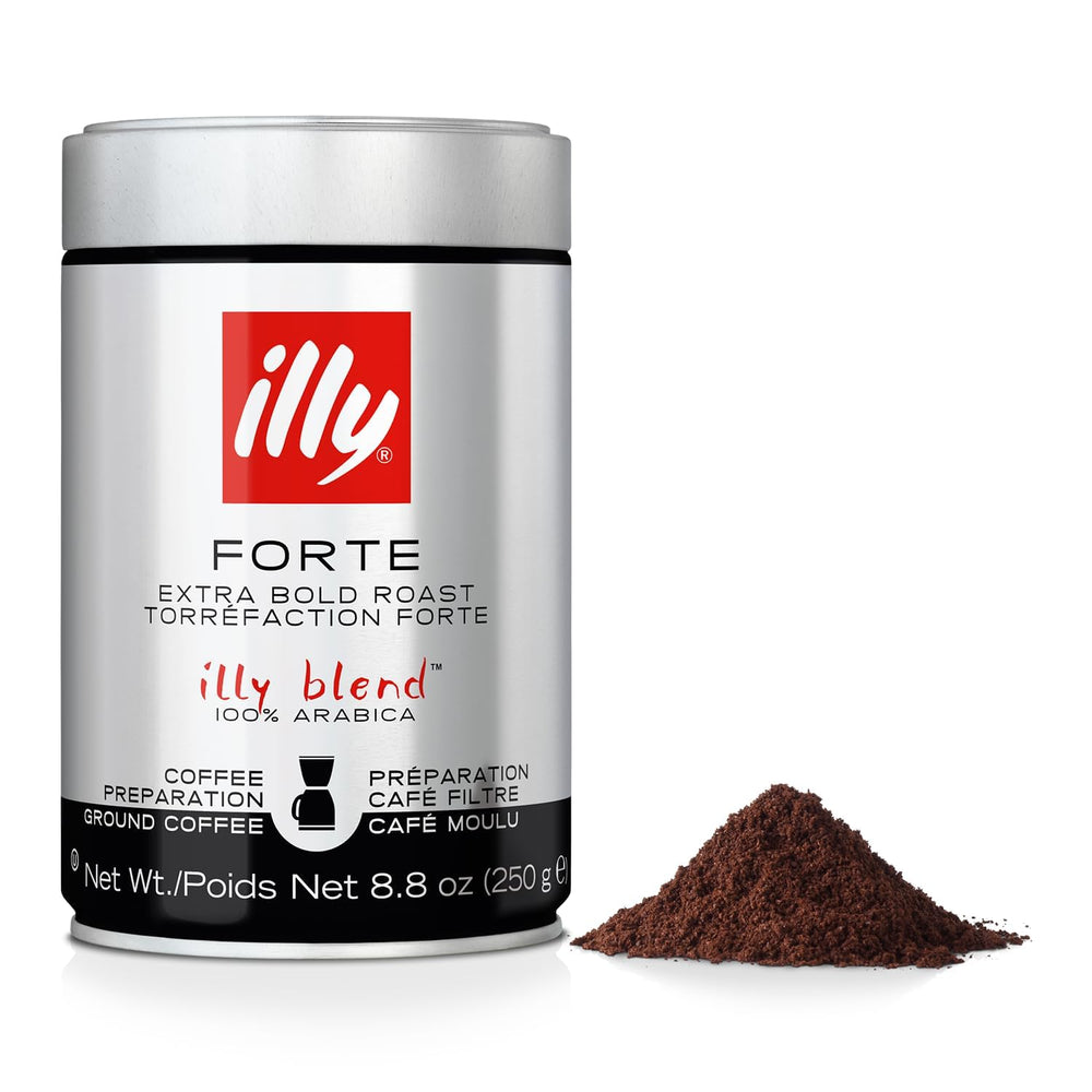 Illy Ground Drip Forte pack shot showcasing premium packaging and aroma-ready coffee