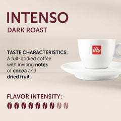 Illy Intenso Lungo capsule pour over a cup, highlighting rich aroma