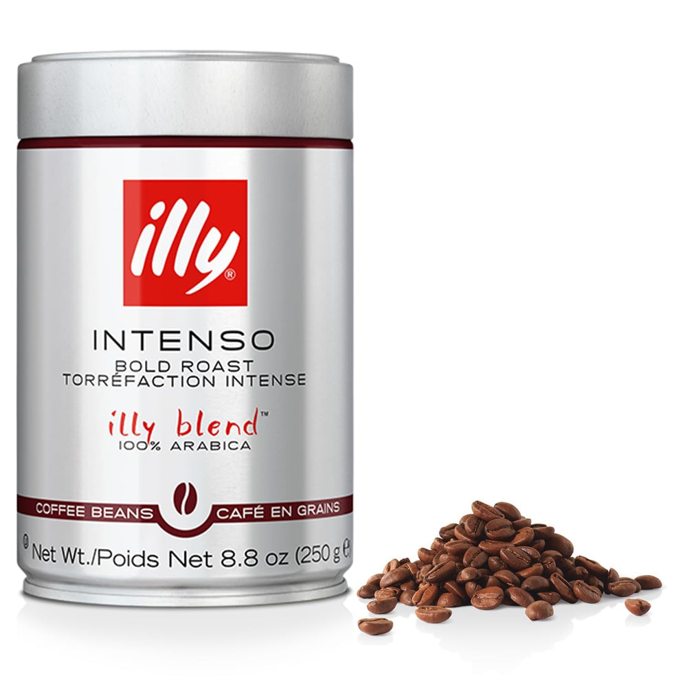 illy Intenso whole bean pack with bold roast and cocoa aroma for rich at-home brewing