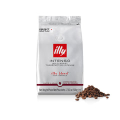 Illy perfectly roasted Intenso dark roast beans for rich aroma at home.