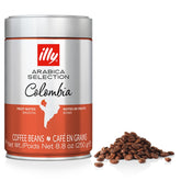 Illy whole bean Colombia medium roast close-up for a fresh aroma at home.