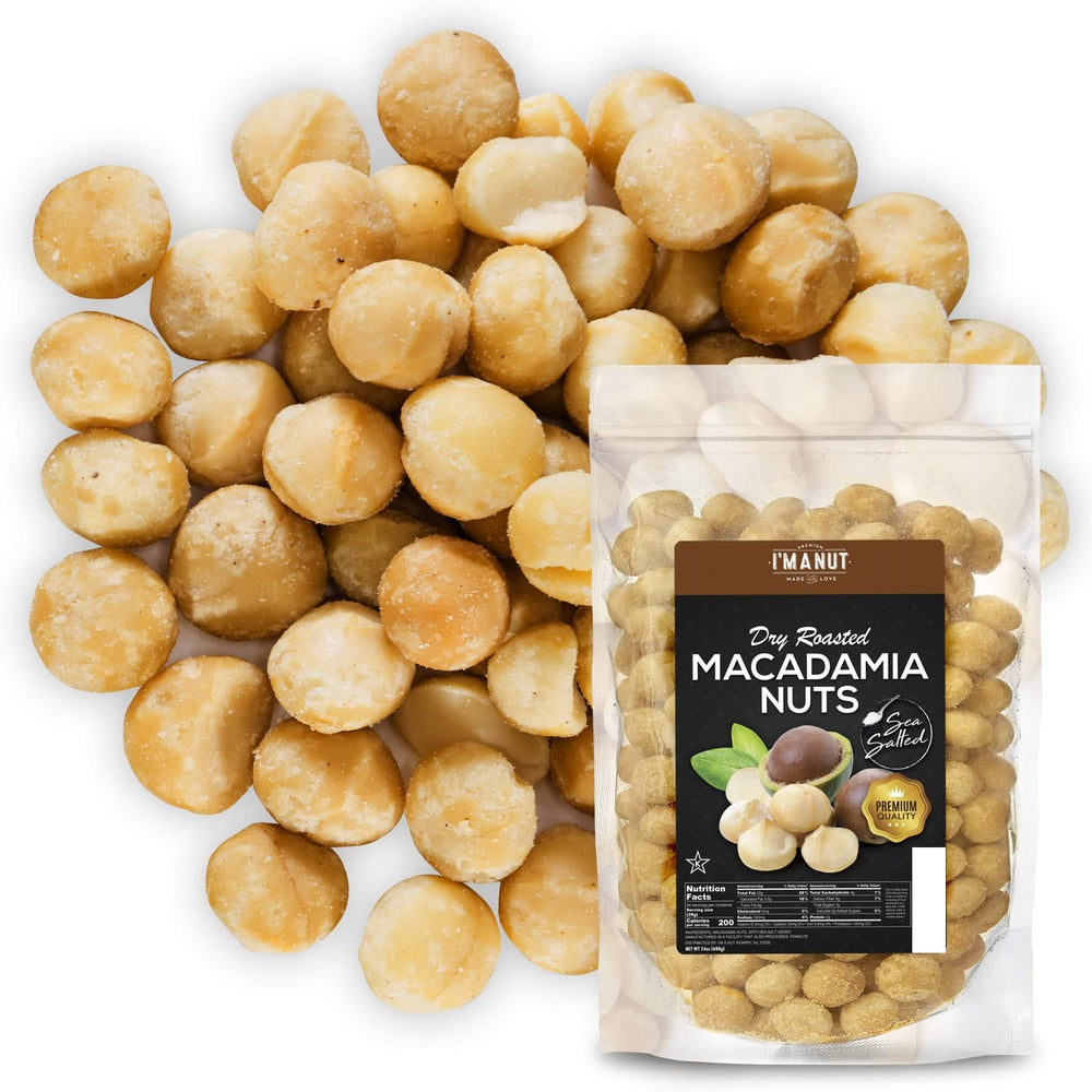I'm A Nut oven roasted macadamia nuts with sea salt, batch-tested gluten-free.
