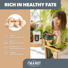 I'm A Nut cashews in resealable pouch, ideal for pesto and cooking.