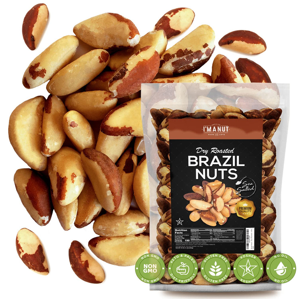 I'm A Nut premium Brazil nuts with sea salt in a 16 oz bag, savory crunch