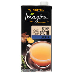 Imagine Chicken Bone Broth 32 oz carton pour, rich flavor to sip or cook