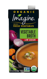 Imagine Low Sodium Organic Vegetable Broth bottle for lighter, flavorful soups