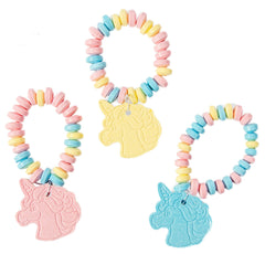 Imagine Splash Unicorn Candy Bracelet close-up with rainbow colors for party favors.