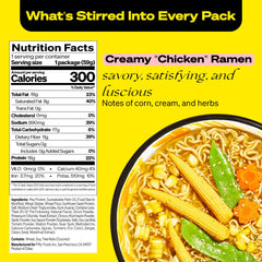Immi Creamy Chicken Ramen Cup highlighting 8g net carbs for keto-friendly eating.