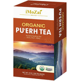 Imozai organic puerh tea bags in a 100-count package for easy daily brewing.