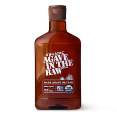 IN THE RAW Organic Agave Nectar bottle with caramel notes, ideal for beverages and baking.