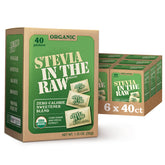 Front view of IN THE RAW Organic Stevia packets for zero-calorie sweetness.