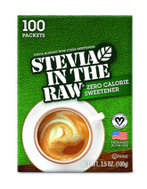 IN THE RAW Stevia packets box for zero-calorie sweetness.