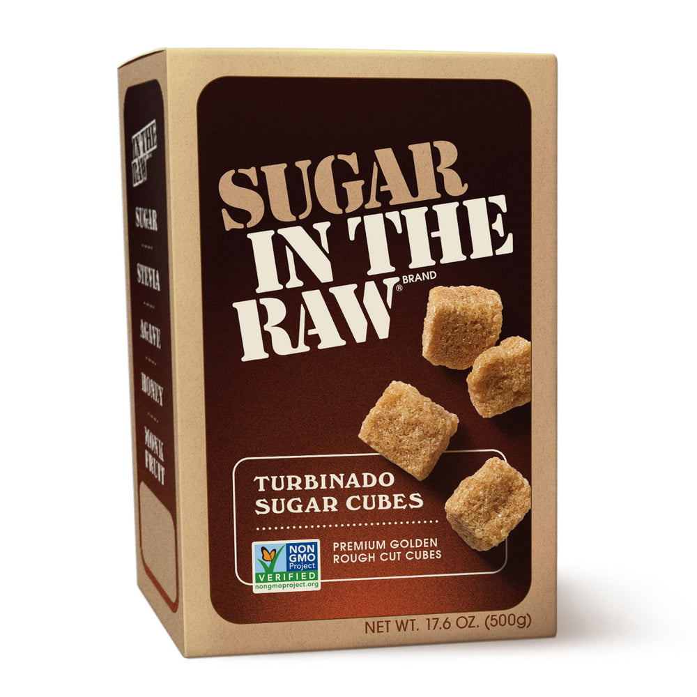 IN THE RAW Turbinado Sugar Cubes rough-cut close-up for natural sweetness in beverages