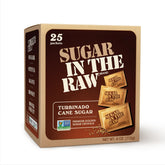 IN THE RAW sugar packets offer natural sweetness for coffee with golden crystals.