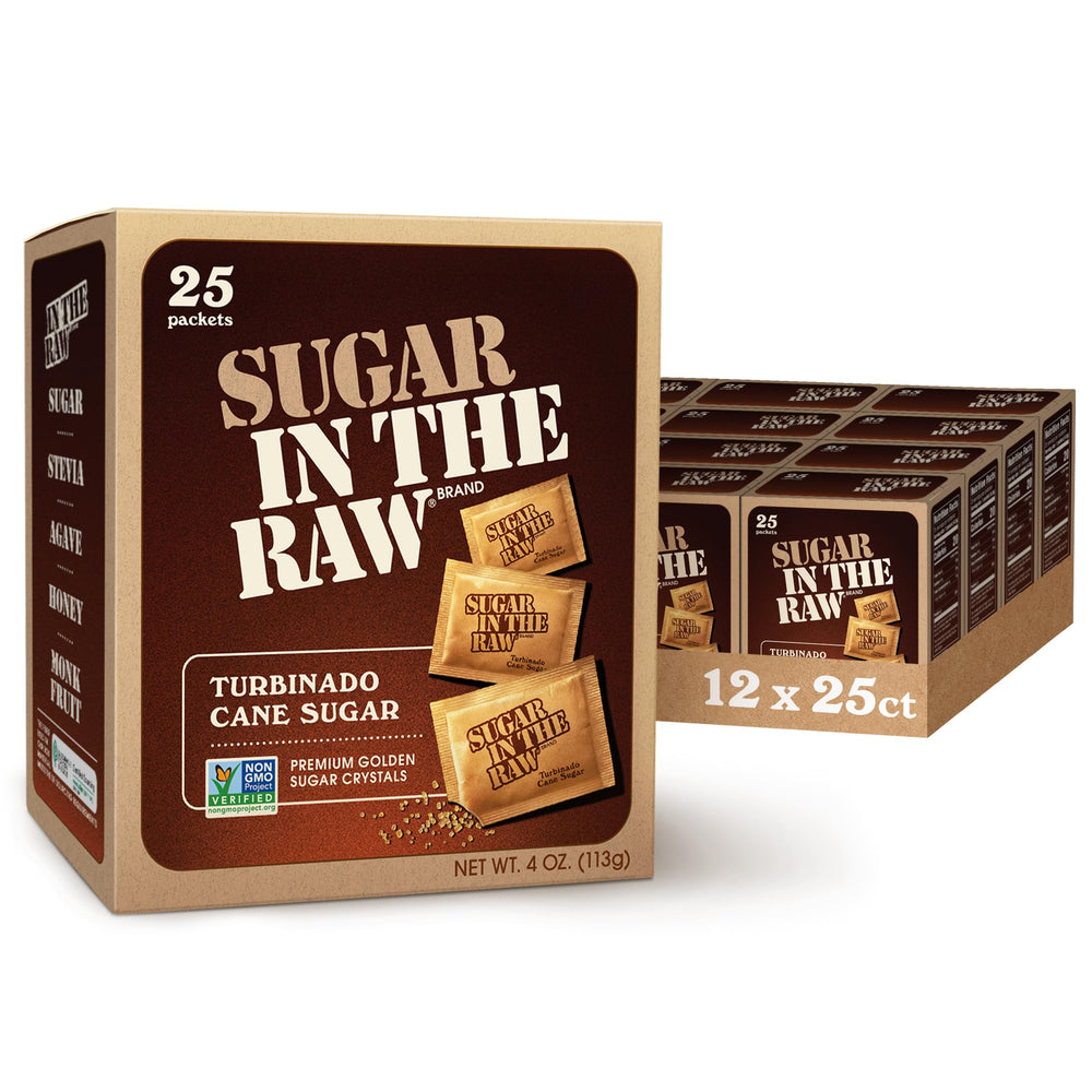 IN THE RAW Turbinado sugar packets add natural golden sweetness to coffee.