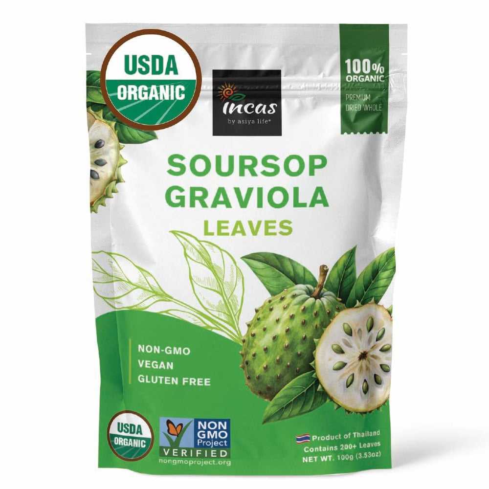 Incas by Asiya Life loose-leaf soursop leaves ready for a calming tea ritual