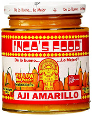 Inca's Food Aji Amarillo paste jar, top view, vibrant color ready to flavor sauces.