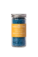 Close-up of India Tree Bright Blue Sprinkles showing natural spirulina coloring.