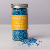India Tree Bright Blue Sprinkles jar adds vibrant color with plant-based spirulina colorant.