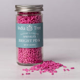 India Tree Bright Pink Sprinkles jar front, vivid plant-based color for cookies.