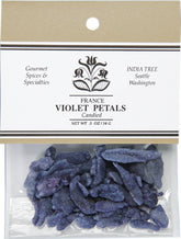 India Tree Candied Violet Petals jar closeup for elegant dessert garnish